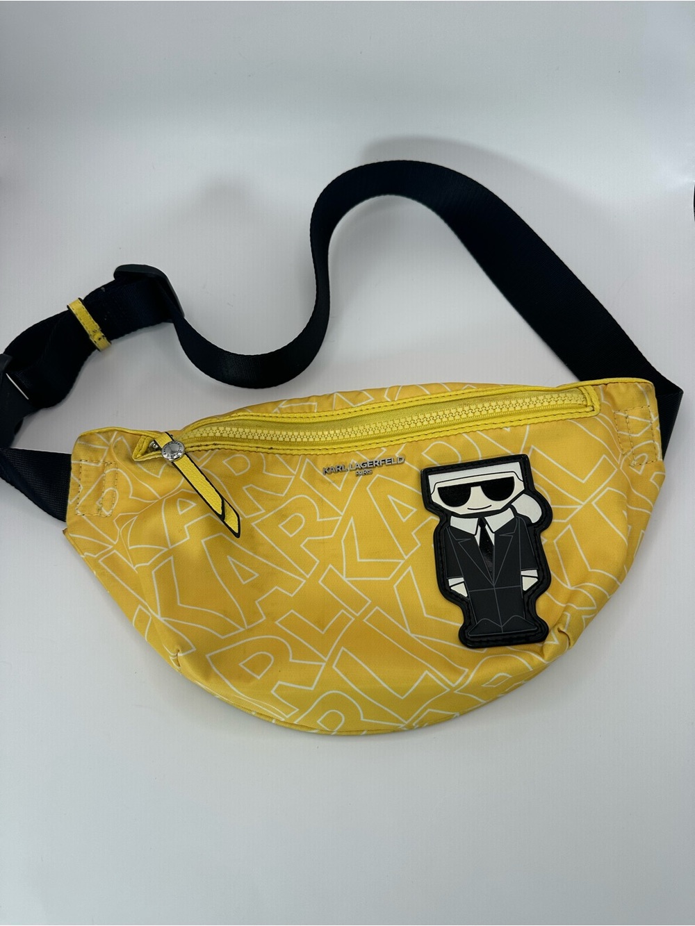 Karl Lagerfeld Yellow Logo Patch Belt Bag with Black Strap